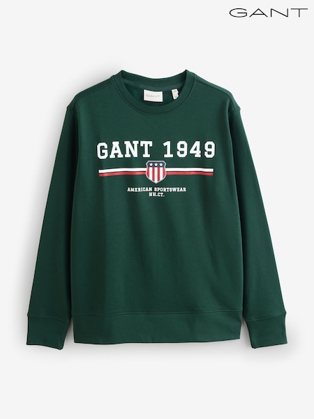 GANT Green Graphic Logo Crew Neck Sweatshirt (W74265) | €106