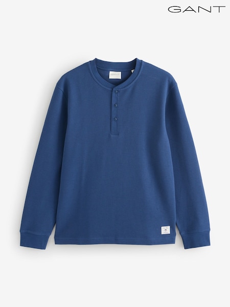 GANT Blue Henley Waffle Texture Long Sleeve T-Shirt (W74280) | €113