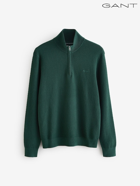 GANT Green Textured Merino Wool Blend Half Zip Jumper (W74287) | R$ 1.335