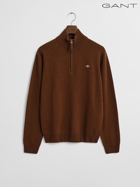 GANT Brown Superfine Lambswool Half Zip Knit Jumper (W74295) | €199
