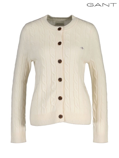 GANT Cream Lambswool Cable Knit Cardigan (W74389) | €199