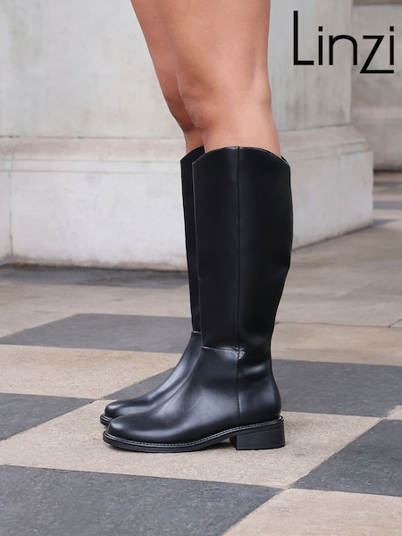Linzi Black Explore Square Toe High Leg Boots (W74490) | €73