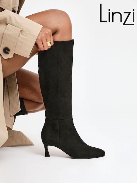 Linzi Black Rush Pointed Toe High Leg Stiletto Boots (W74505) | €79