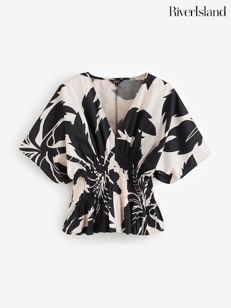River Island Black Poplin Shirred Top (W74611) | €42