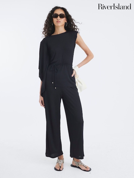 River Island Black Rib Wide Leg Trousers (W74619) | €42