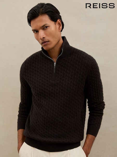 Reiss Chocolate Brown Richmond Atelier 100% Cashmere Cable Zip Jumper (W74848) | €285