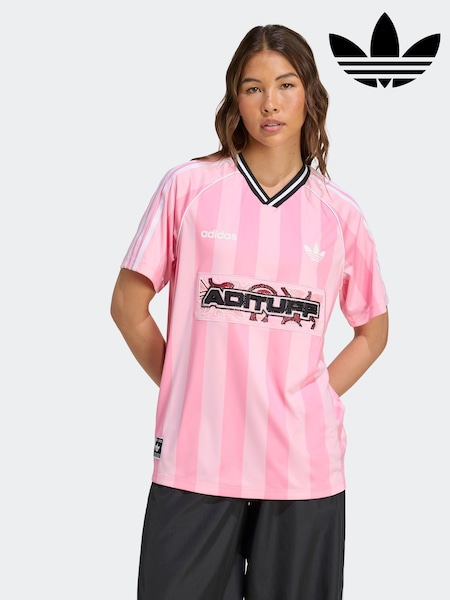 adidas Originals Pink Soccer Summer Football Inspired Stripe T-Shirt (W74861) | R$ 590