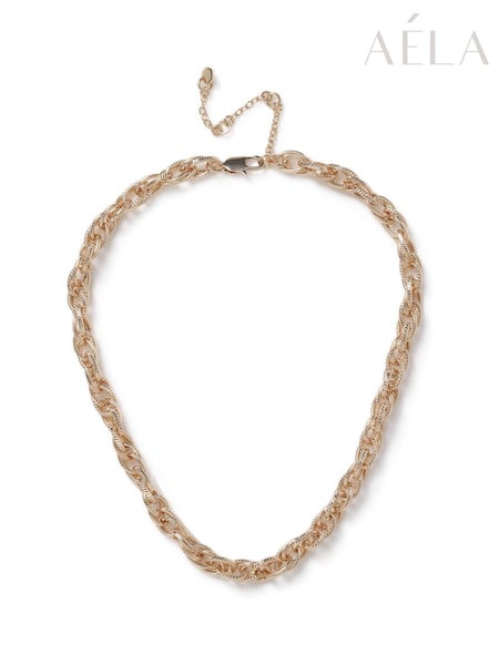 Aela Gold Tone Thick Stacked Curb Chain Necklace (W74870) | €17