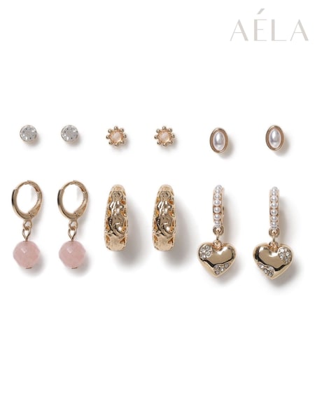 Aela Gold Tone Heart Hoop Earrings Multipack (W74874) | €21