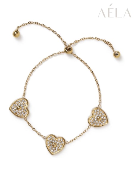 Aela Gold Tone Stainless Steel Pave Heart Bracelet (W74876) | 168 LEI