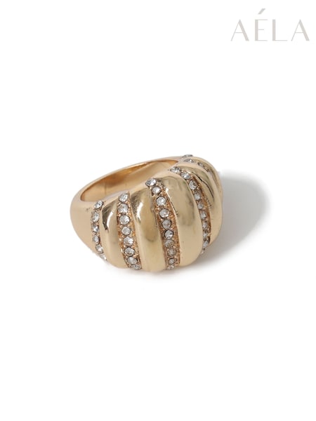 Aela Gold Tone Chunky Pave Ridged Ring (W74902) | € 19