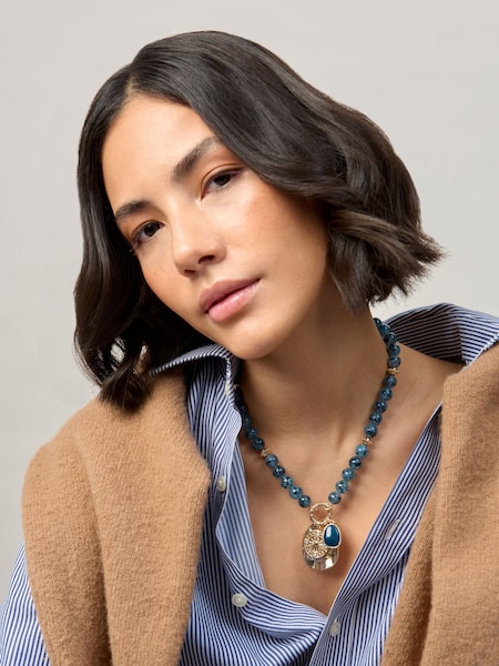 Aela Blue Statement Natural Stone Beaded Pendant Necklace (W74908) | €40