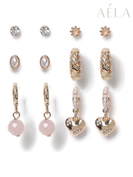 Aela Gold Tone Heart And Pearl Earrings Pack (W74911) | €26