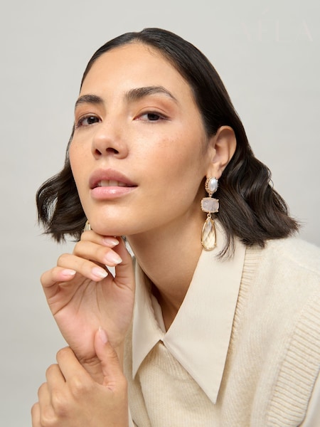 Aela Pink Natural Stone Mobile Drop Earrings (W74913) | 91 QAR