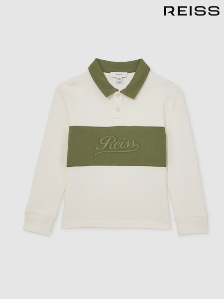 Reiss Forset Green/White Bryce 13-14 yrs Cotton Logo-Embroidery Rugby Polo Shirt (W74955) | €60