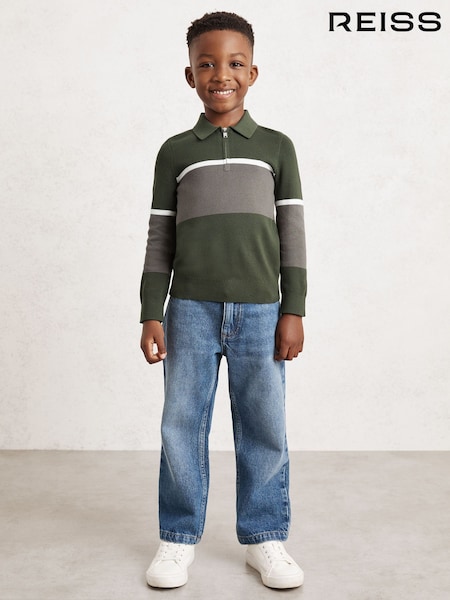 Reiss Green/Grey Jason 3-9 yrs Cotton-Blend Colour-Block Polo Shirt (W74956) | €55