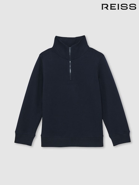 Reiss Navy Alba 13-14 yrs Textured Half-Zip Sweatshirt with Cotton (W74961) | €55