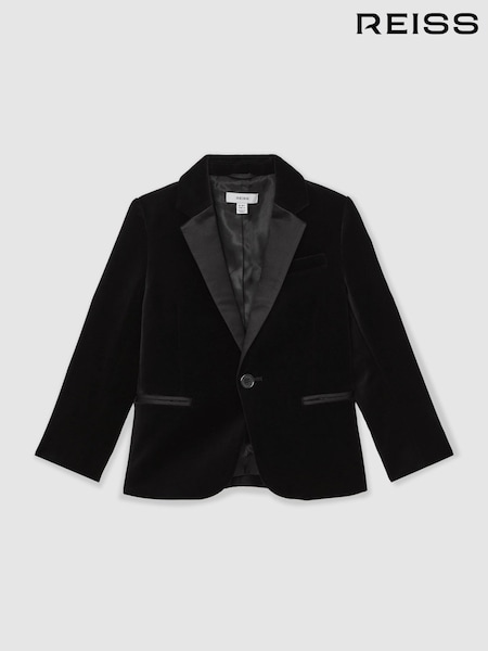 Reiss Black Ace Single-Breasted Velvet Tuxedo Blazer (W74975) | AED806