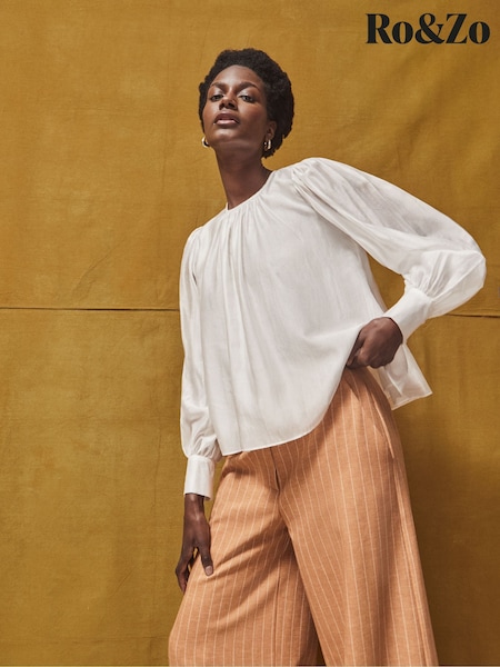 Ro&Zo White Sheer Button Cuff Blouse (W75357) | €101