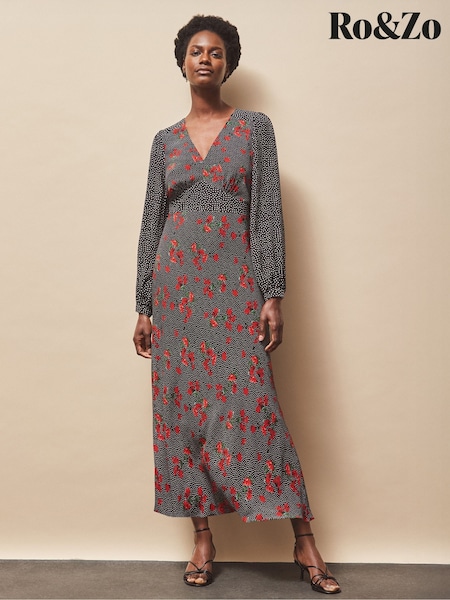 Ro&Zo Red Petite Floral Print And Spot Mix And Match Dress (W75368) | €178
