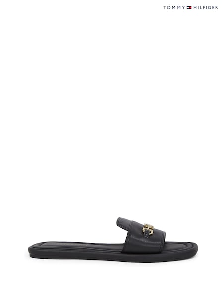 Tommy Hilfiger Black Leather Slip On Slippers (W75547) | € 156