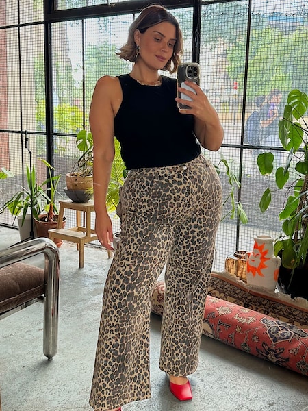 Never Fully Dressed Brown Leopard Print Lucia Scallop Detail Jeans (W75623) | OMR55