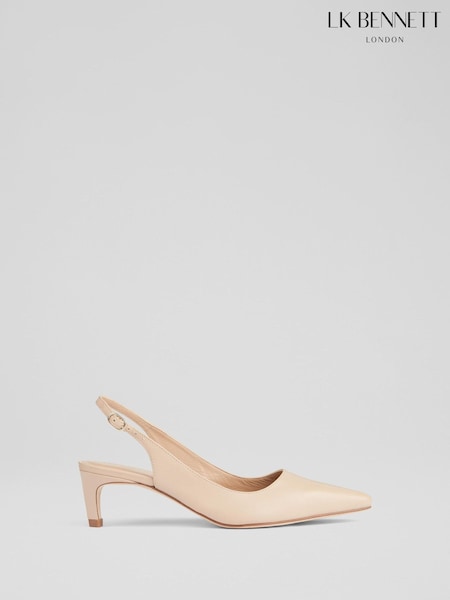 LK Bennett Natural Alyssa Leather Kitten Heel Slingbacks Shoes (W75682) | AED1,625