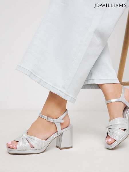 JD Williams Silver Extra Wide Fit Cross-Over Detail Heeled Sandals (W75685) | €51