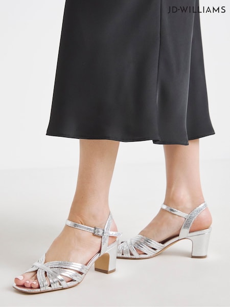 JD Williams Silver Wide Fit Strappy Block Heel Sandals (W75688) | €51