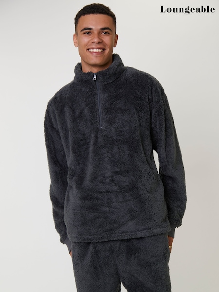 Grau - Loungeable Sherpa Quarter Zip Jumper (W75731) | 41 €