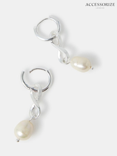 Accessorize Silver Tone Infinity Pearl Drop Earrings (W75741) | €22.50