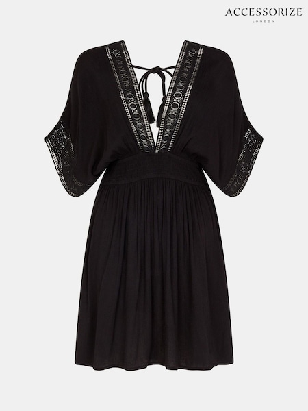 Accessorize Black Crochet Trim Kaftan (W75742) | €45