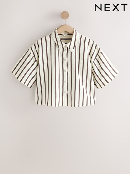 Chocolate Brown Relaxed Button Down Shirt With Linen (W75764) | 123 QAR