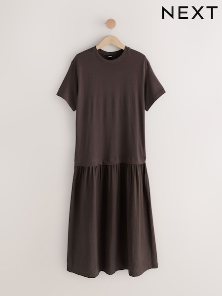 بني - Jersey Two In One T-Shirt Dress (W75765) | ‏189 ر.ق.