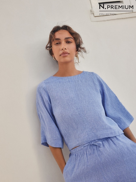 Blue N. Premium Sleeved Top (W75766) | $61