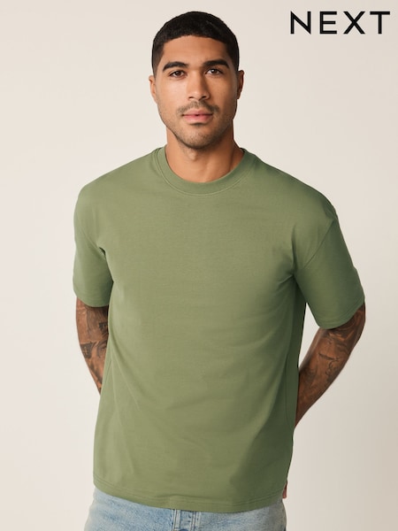 Moss Green Relaxed Fit Essential Crew Neck Cotton T-Shirt (W75831) | R$ 75