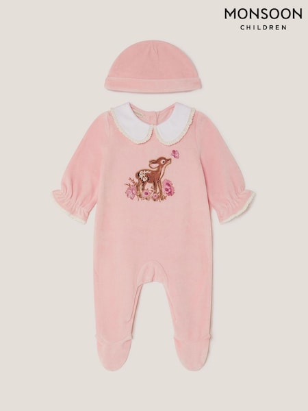 Monsoon Felicity Fawn Velour Sleepsuit & Hat Set (W75862) | 209 LEI