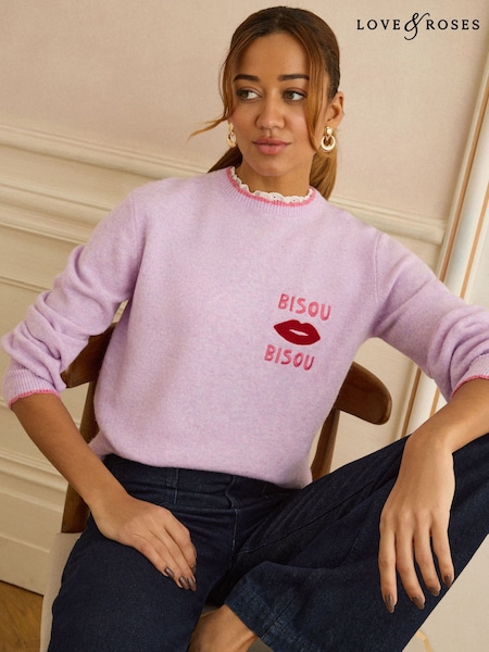 Love & Roses Lilac Purple Embellished Neck Knitted Jumper (W76094) | $90
