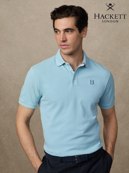 Hackett Classic Fit Blue Short Sleeve Madras Trim Polo Shirt (W76216) | € 156