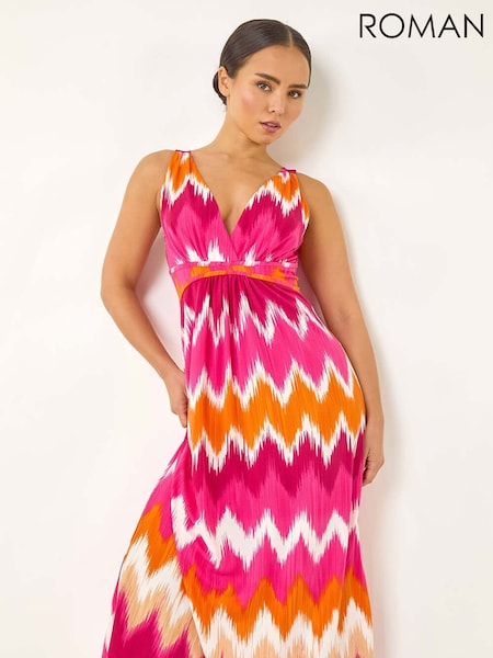 Roman Pink Petite Aztec Print V-Neck Maxi Dress (W76237) | €58