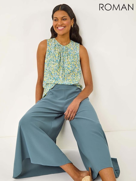 Roman Blue Palazzo Culotte Wide Leg Trousers (W76247) | €51