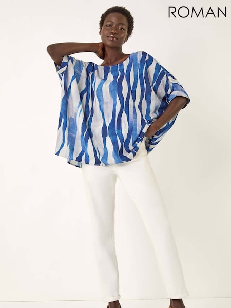 Azul - Roman Abstract Buttoned Top (W76249) | R$ 485