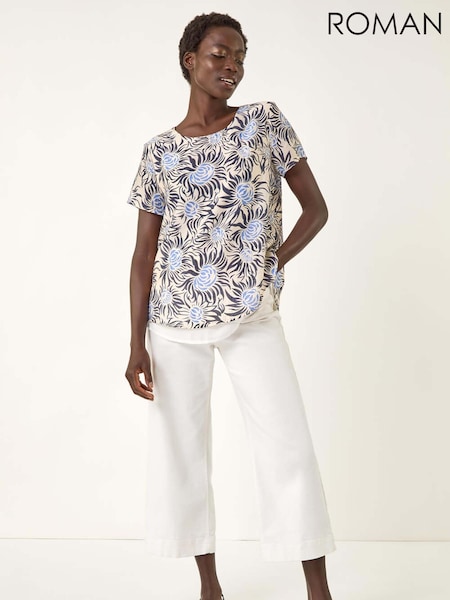 Roman Black Floral Print Double Layer Blouse (W76253) | €46