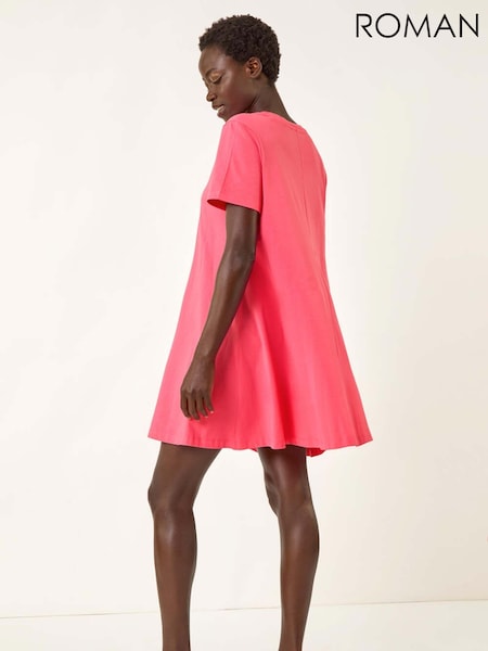 Roman Pink Cotton Panelled Swing Stretch Dress (W76259) | R$ 385