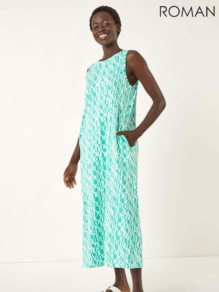 Roman Green Geo Print Pocket Midi Dress (W76274) | R$ 510