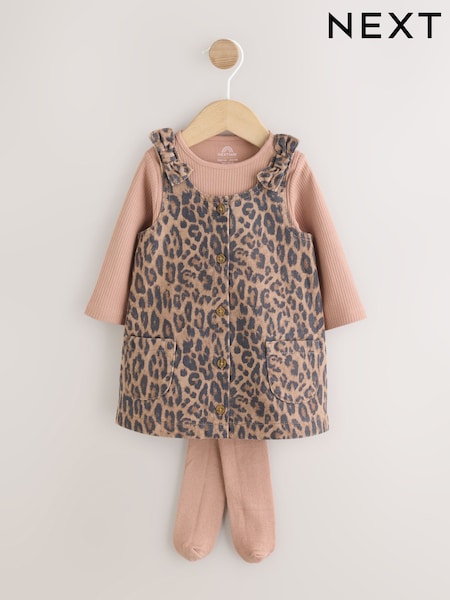 Leopard Print Pinafore Long Sleeve Bodysuit & Tights 3 Piece Set (0mths-2yrs) (W76291) | €34 - €37