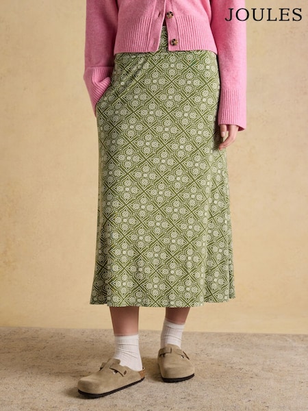 Joules Nia Khaki Geo Jersey Midi Skirt (W76306) | OMR24