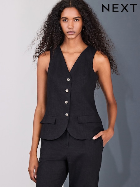Negro - Linen Blend Waistcoat (W76458) | 46,100 ARS