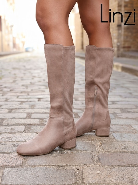 Linzi Nude Keaton High Leg Heeled Boots With Stretch Suede Back (W76480) | €69