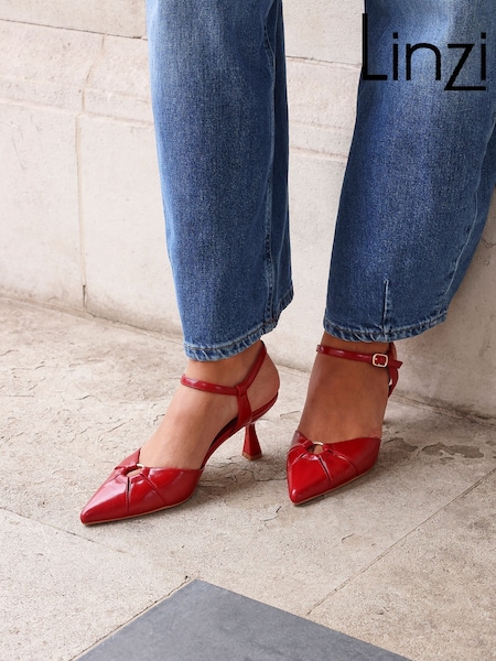 Linzi Red Pivot Stiletto Court Heels With Eyelet Front Detail (W76492) | 188 QAR